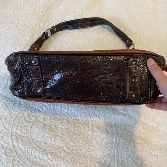 Y2K Brown Faux Alligator Embellished Shoulder Saddle Bag - Picture 3 of 13